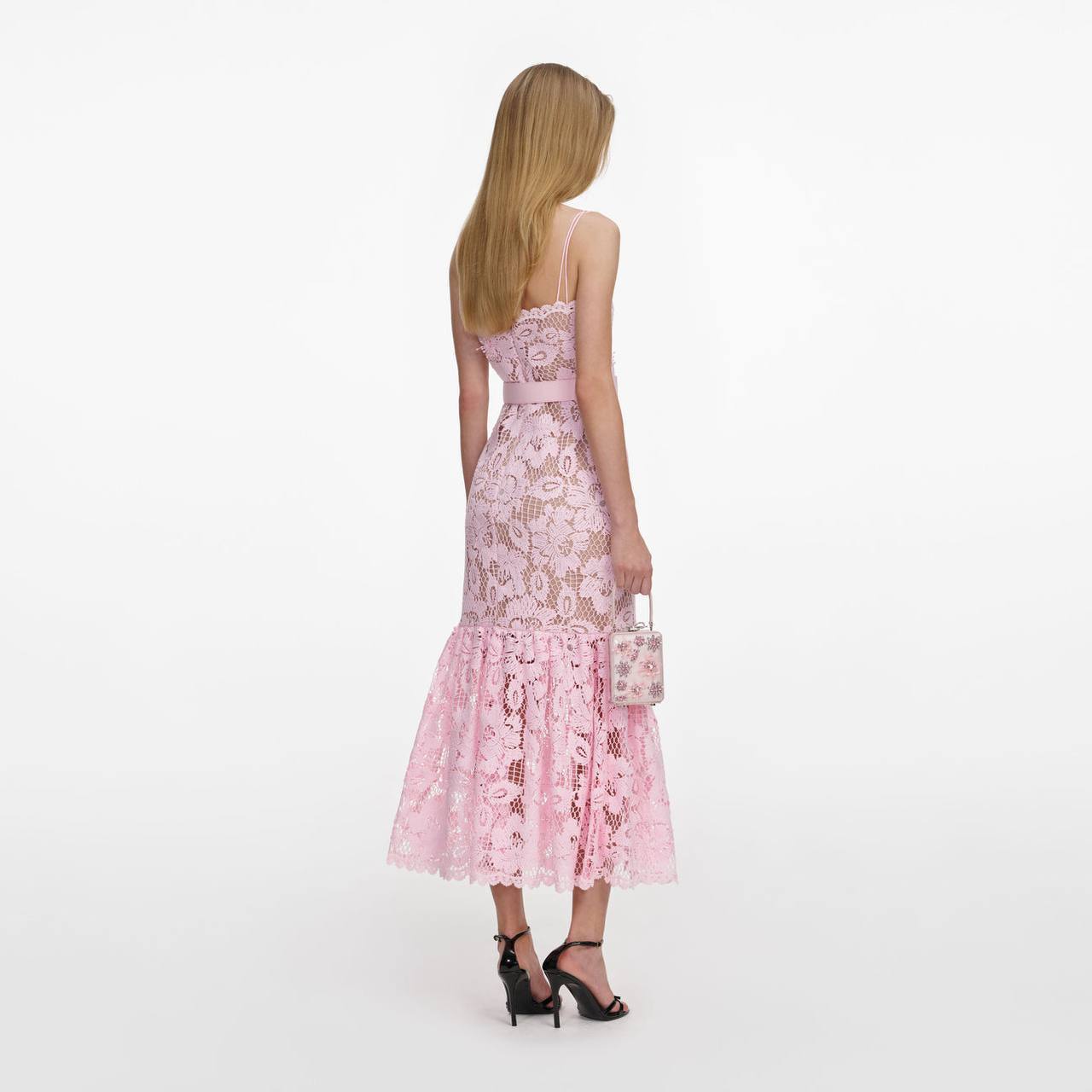 SP Pink Crochet Lace Midi Dress