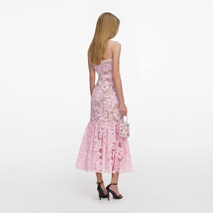 SP Pink Crochet Lace Midi Dress
