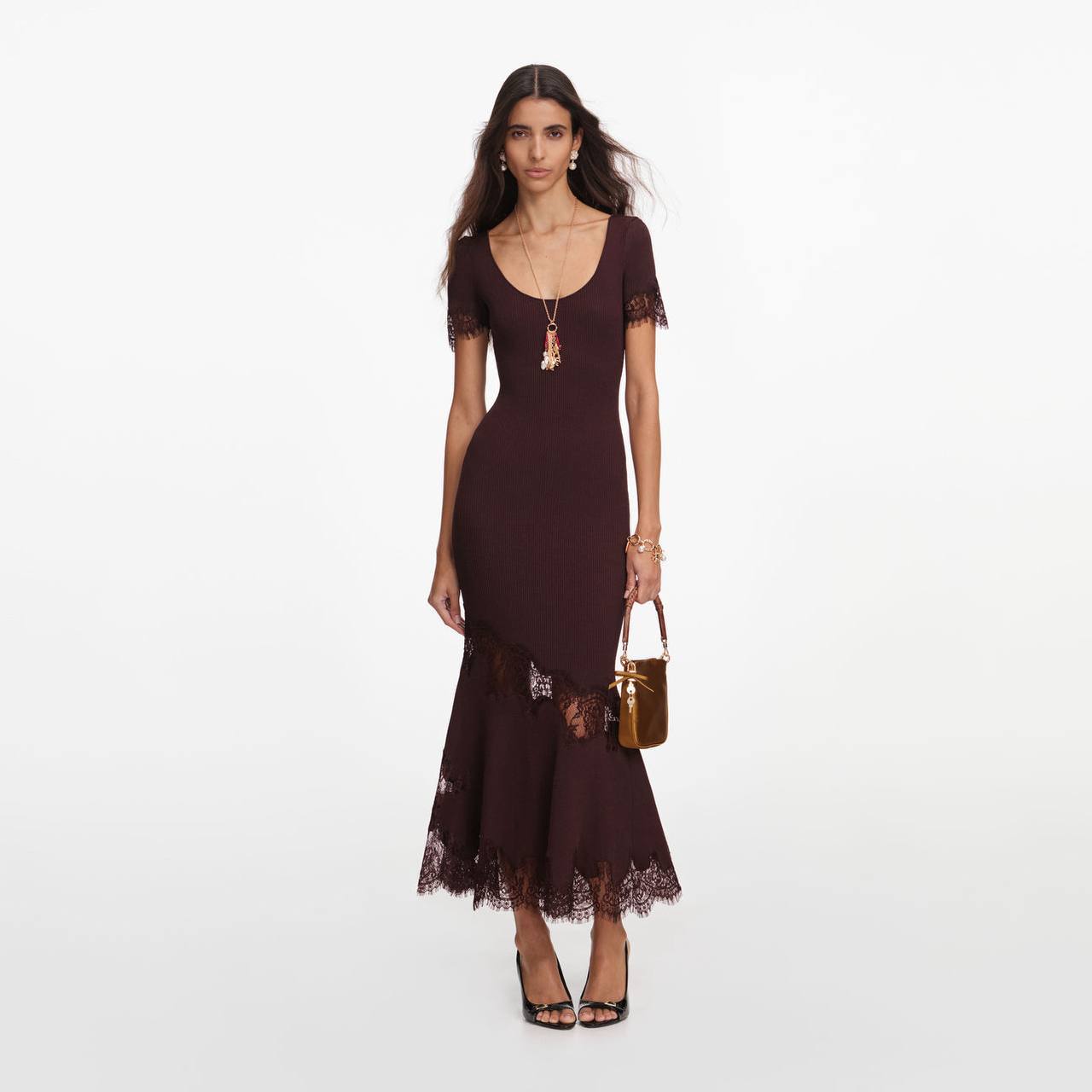 SP Rib Knit Lace Midi Dress