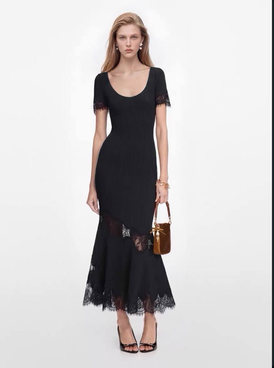 SP Rib Knit Lace Midi Dress