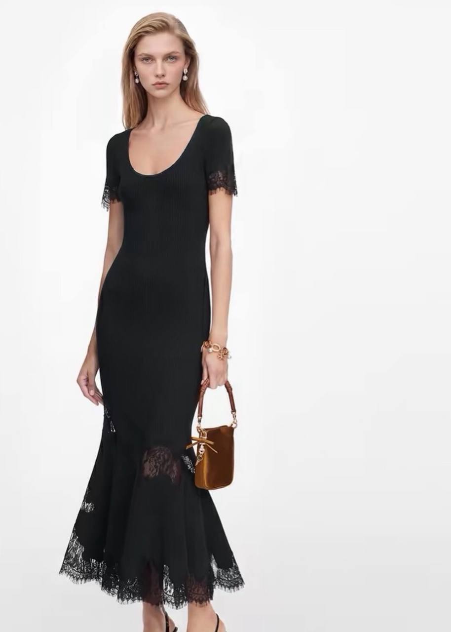 SP Rib Knit Lace Midi Dress