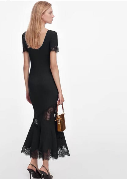 SP Rib Knit Lace Midi Dress