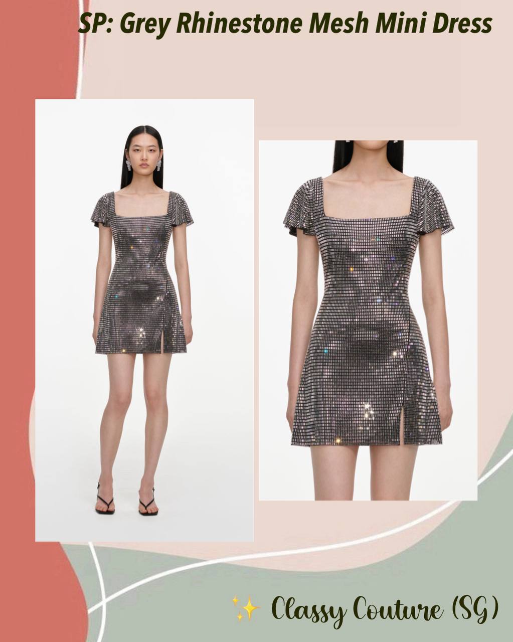 SP Grey Rhinestone Mesh Mini Dress