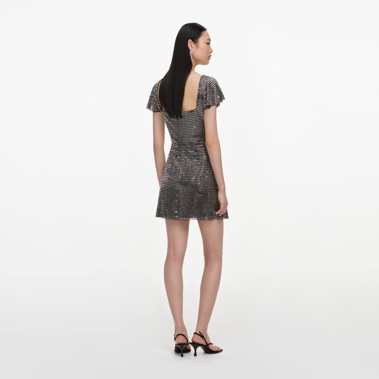 SP Grey Rhinestone Mesh Mini Dress
