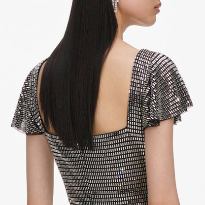 SP Grey Rhinestone Mesh Mini Dress