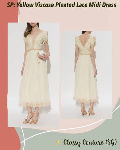 SP Yellow Viscose Pleated Lace Midi Dress