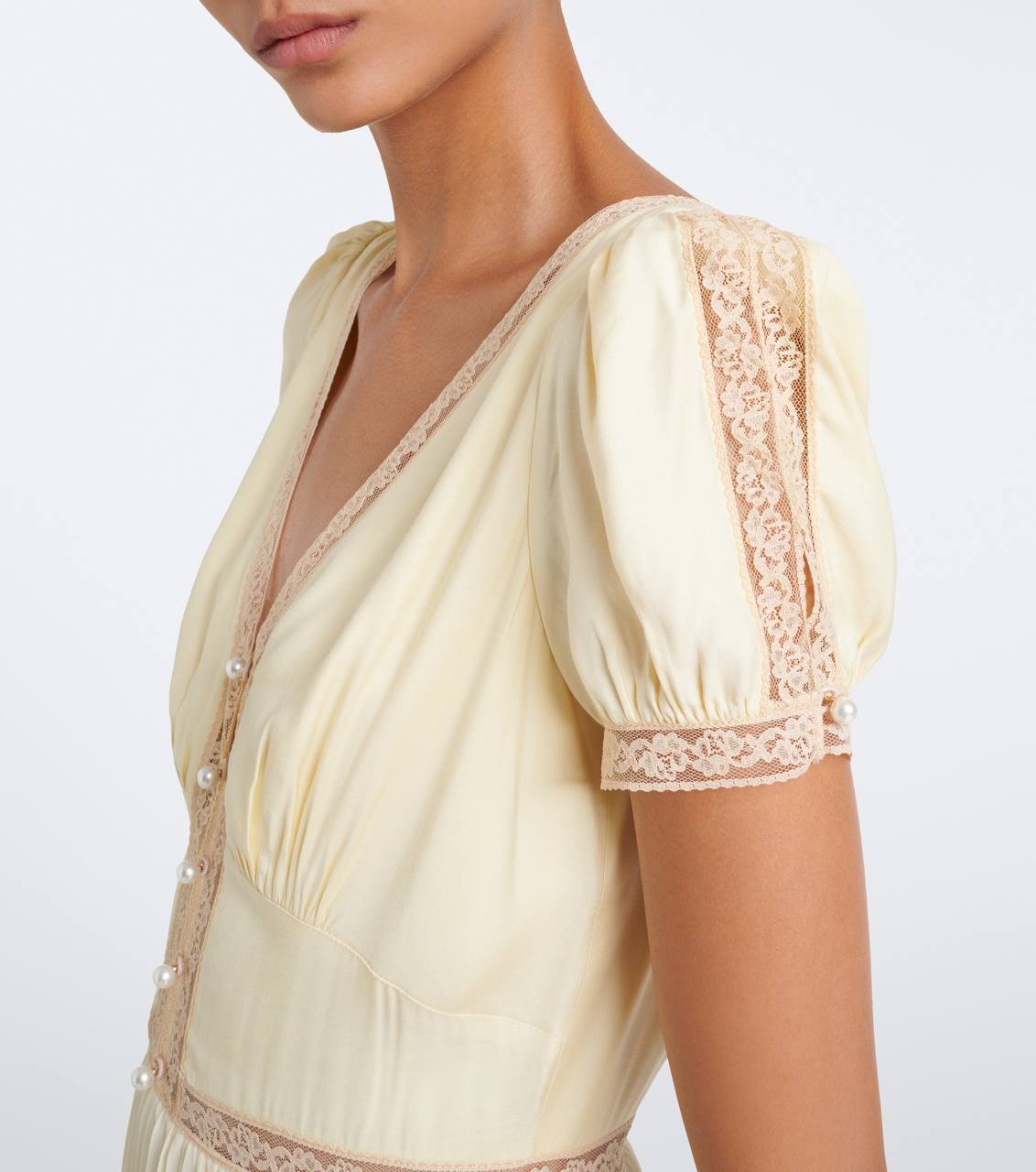 SP Yellow Viscose Pleated Lace Midi Dress