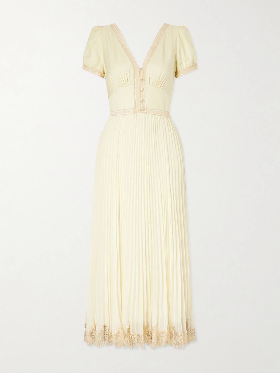 SP Yellow Viscose Pleated Lace Midi Dress