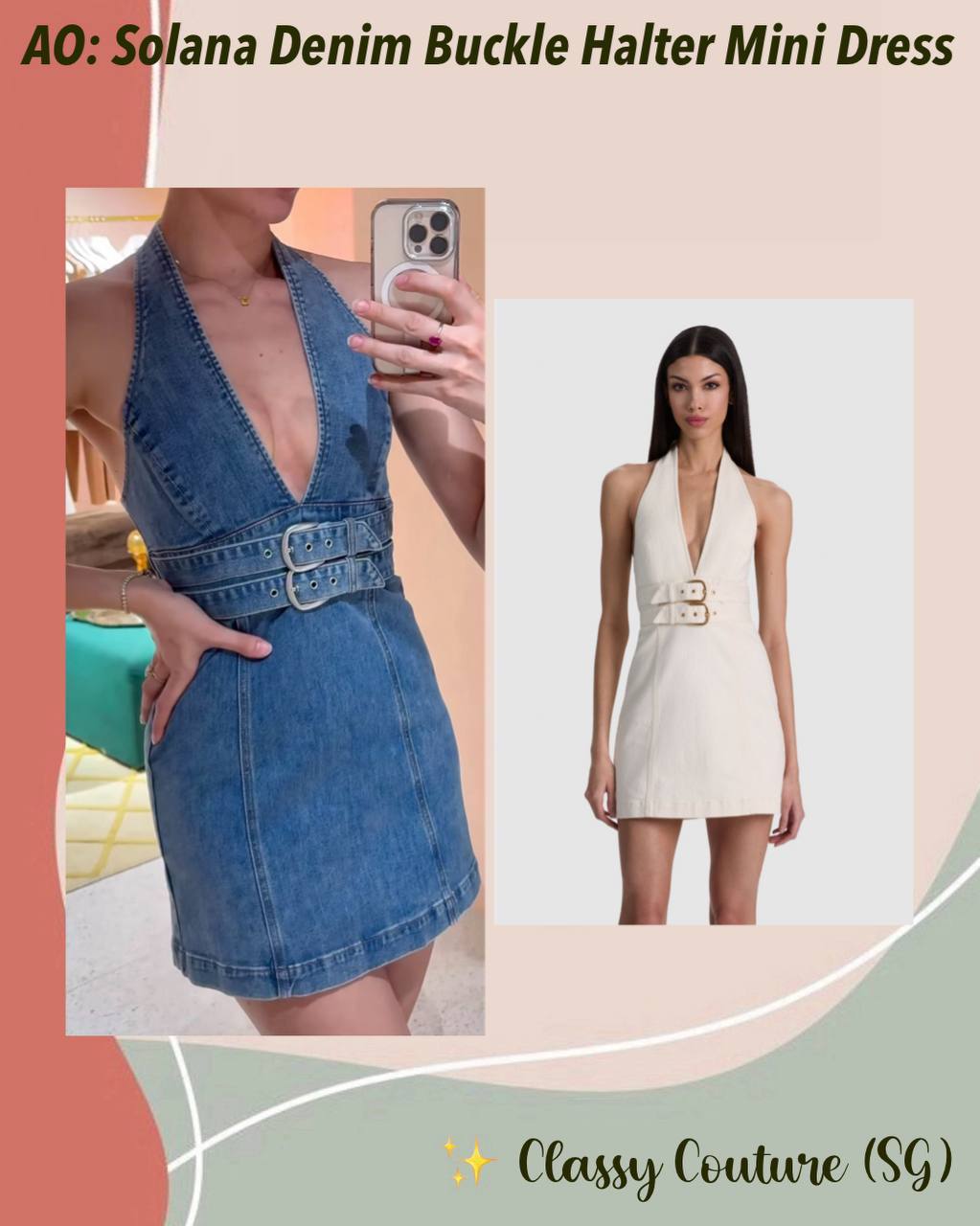 AO Solana Denim Buckle Halter Mini Dress