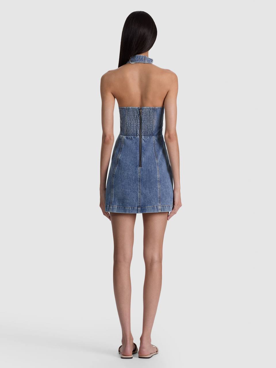 AO Solana Denim Buckle Halter Mini Dress