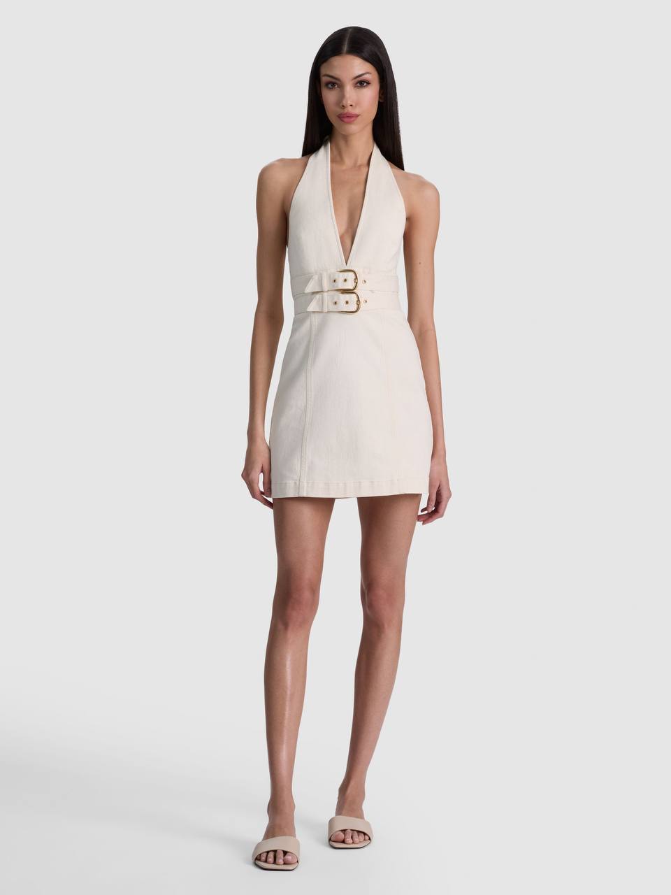 AO Solana Denim Buckle Halter Mini Dress