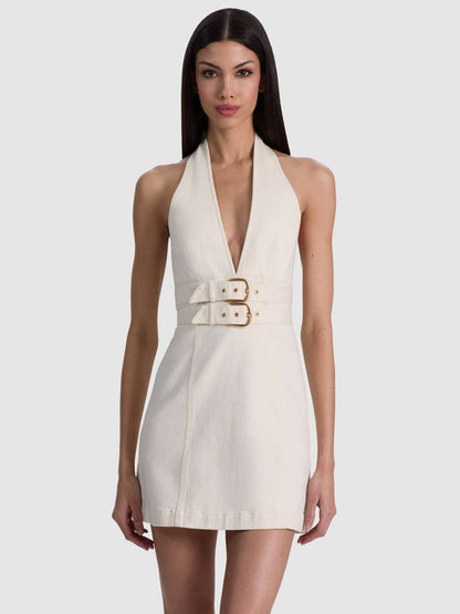 AO Solana Denim Buckle Halter Mini Dress