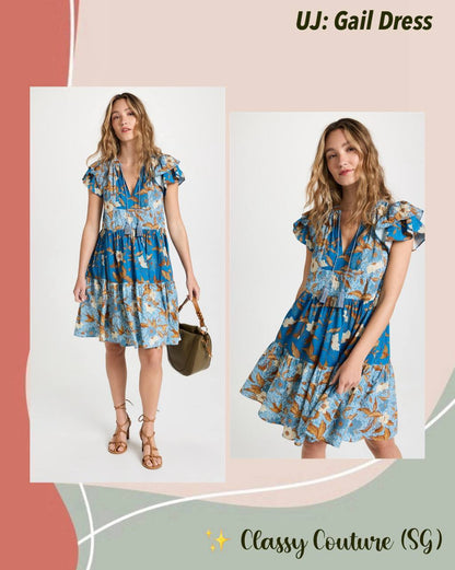 UJ Gail Flutter Sleeve Cotton-viscose Tiered Shift Mini Dress
