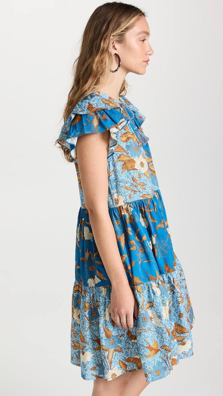 UJ Gail Flutter Sleeve Cotton-viscose Tiered Shift Mini Dress