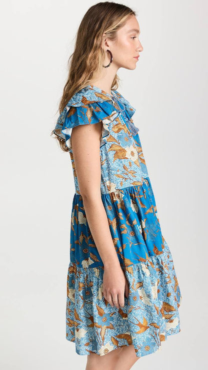 UJ Gail Flutter Sleeve Cotton-viscose Tiered Shift Mini Dress