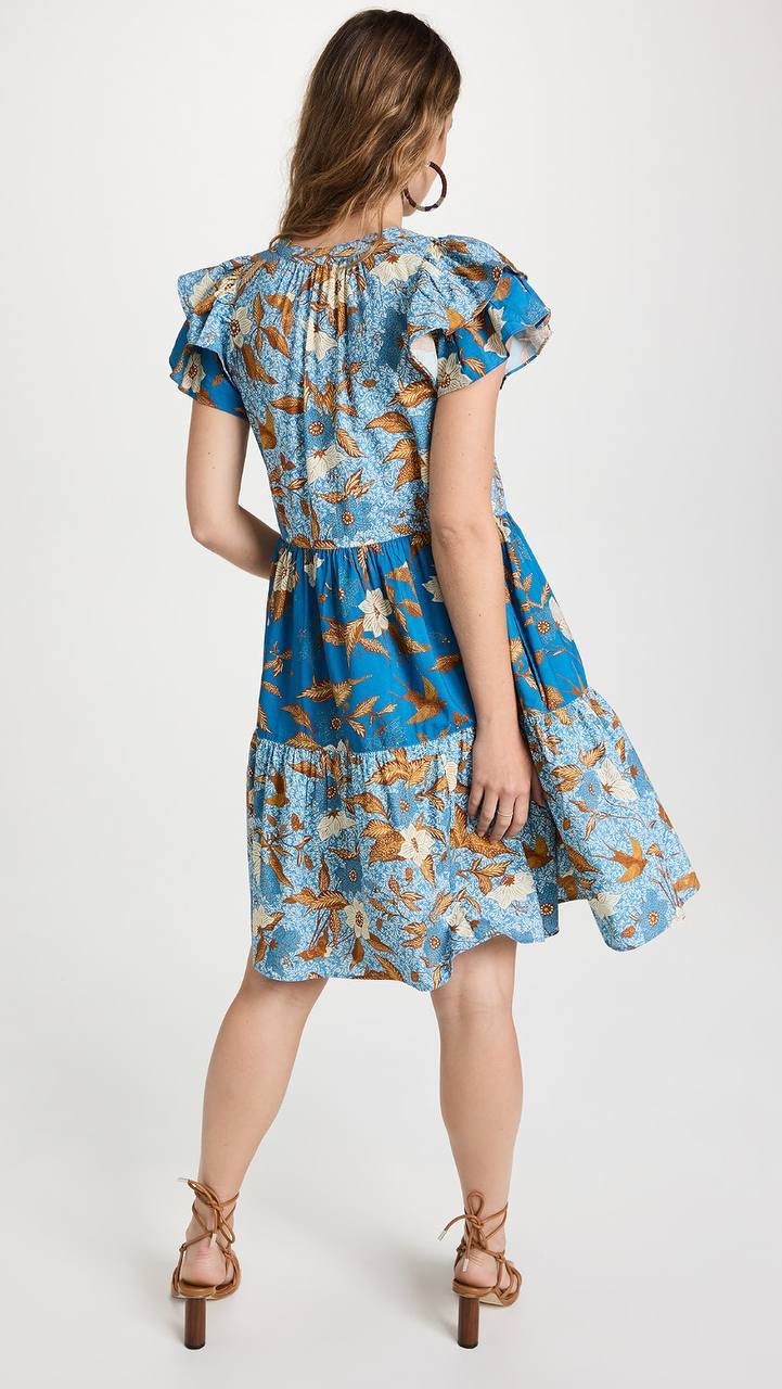 UJ Gail Flutter Sleeve Cotton-viscose Tiered Shift Mini Dress