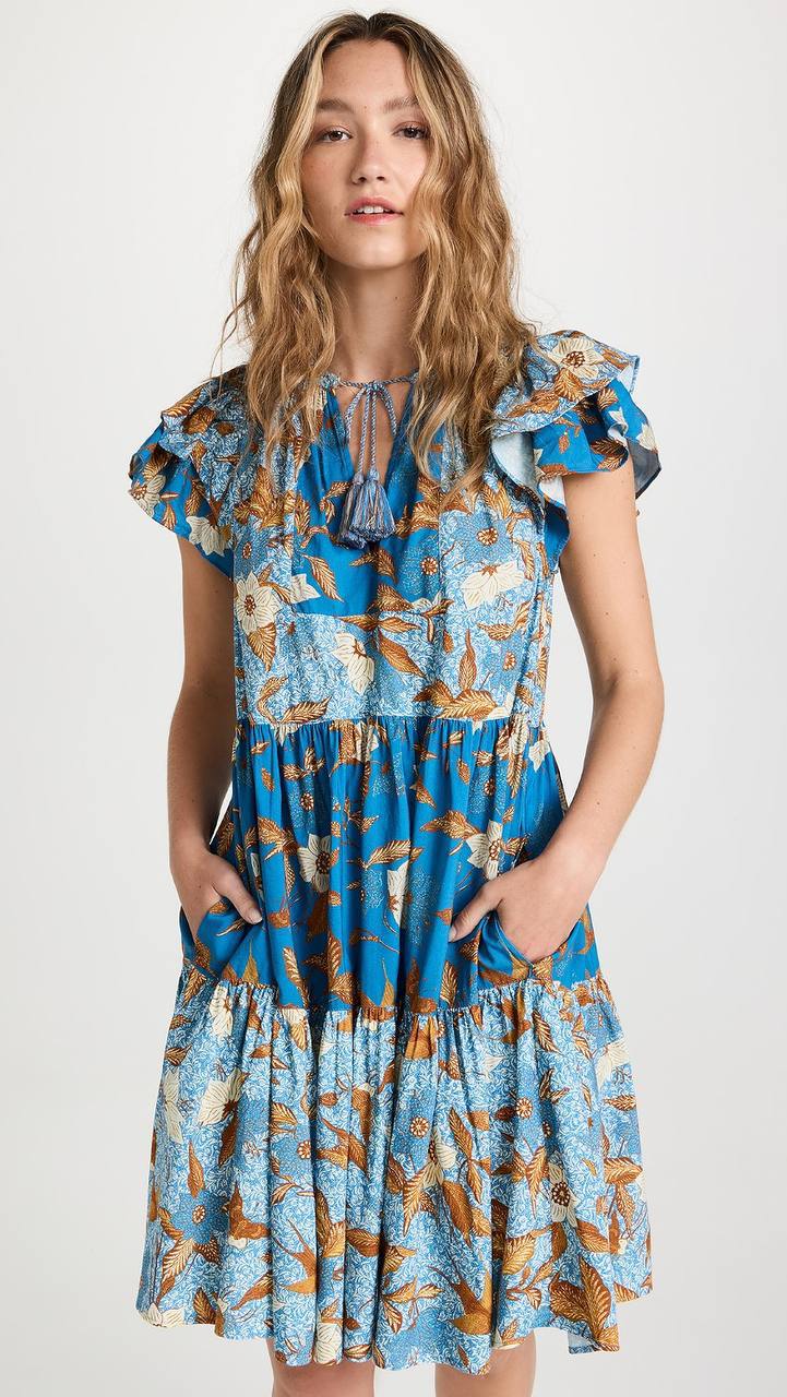 UJ Gail Flutter Sleeve Cotton-viscose Tiered Shift Mini Dress