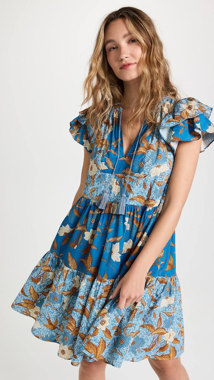 UJ Gail Flutter Sleeve Cotton-viscose Tiered Shift Mini Dress