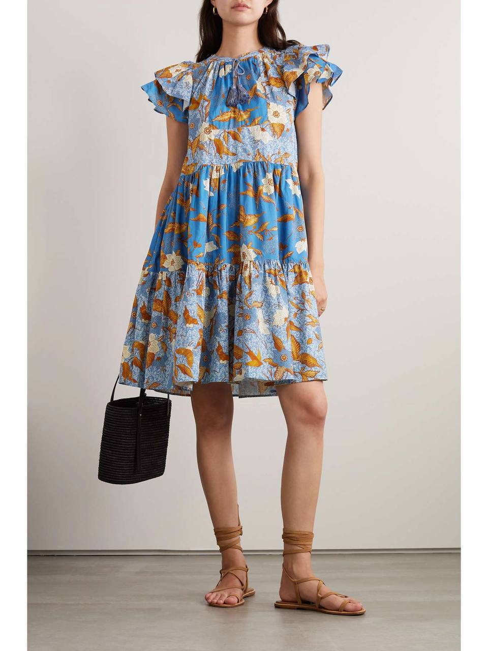 UJ Gail Flutter Sleeve Cotton-viscose Tiered Shift Mini Dress