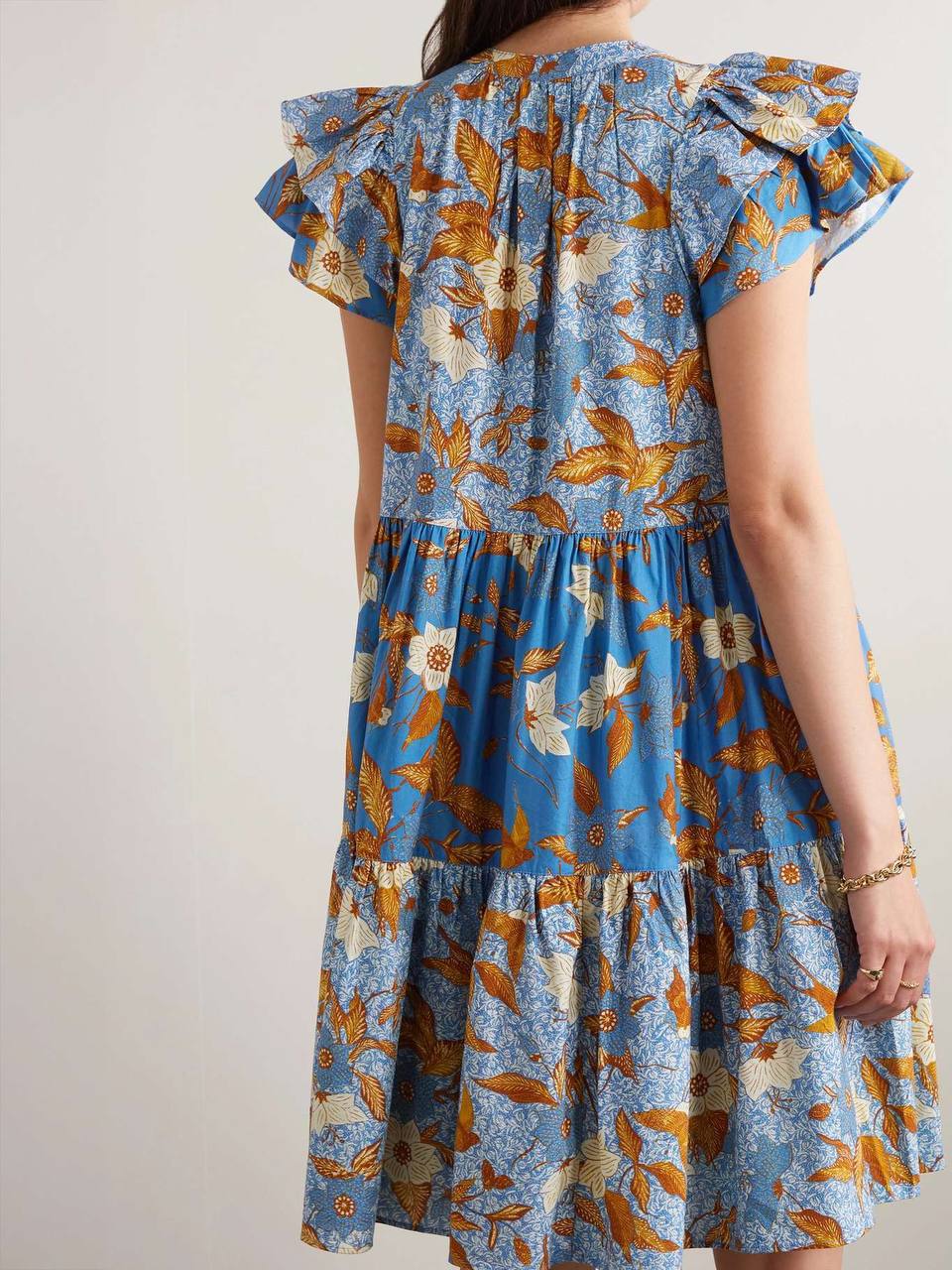 UJ Gail Flutter Sleeve Cotton-viscose Tiered Shift Mini Dress