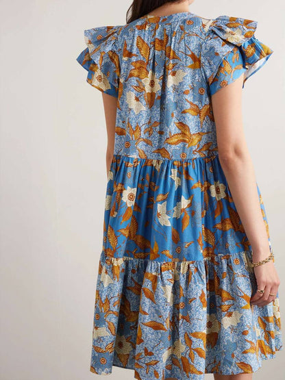 UJ Gail Flutter Sleeve Cotton-viscose Tiered Shift Mini Dress