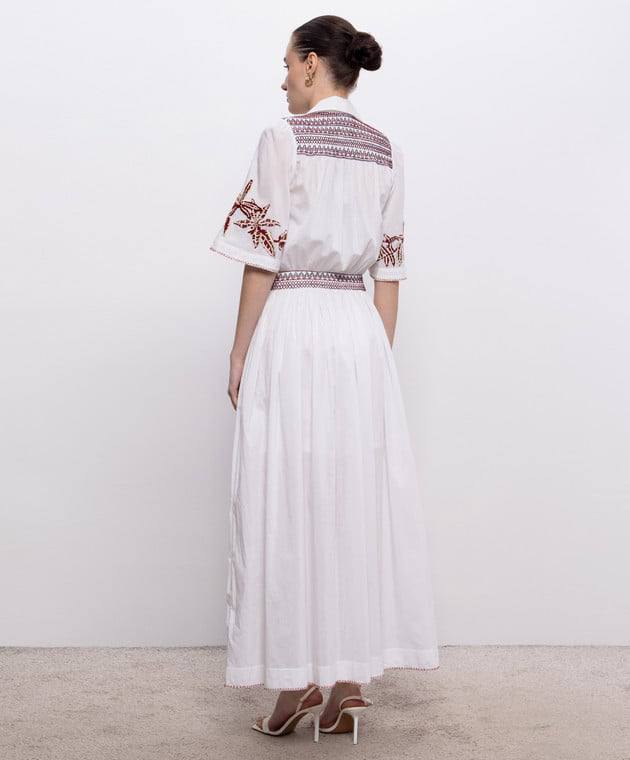ALM016 White/Maroon Contrast Embroidered Cotton-silk Shirtdress Midi Maxi Dress