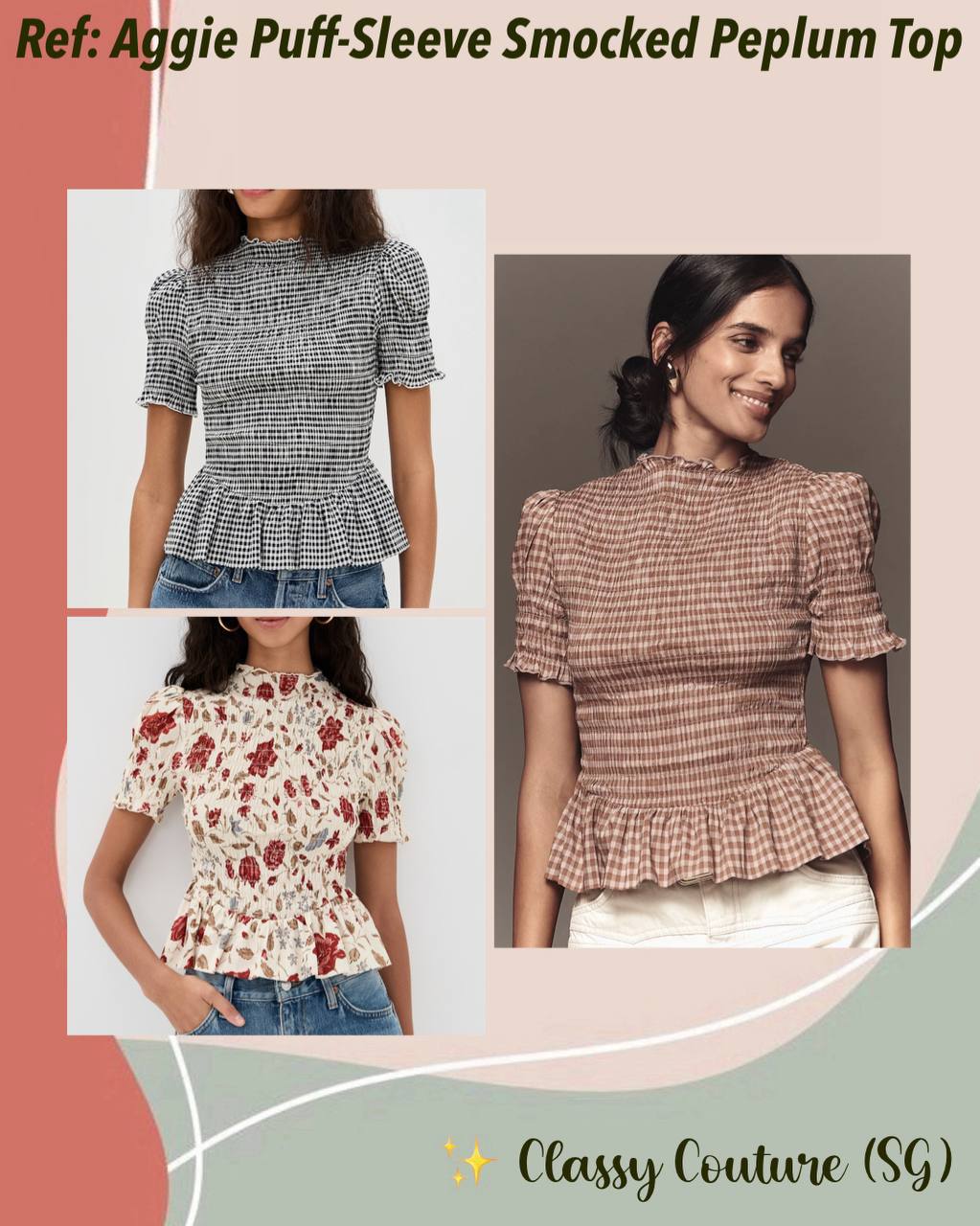 Ref Aggie Puff-Sleeve Smocked Peplum Top