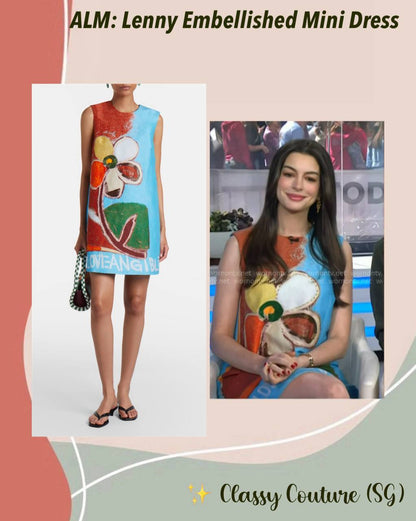 ALM018 Painted Bloom Embellished Linen-viscose Shift Mini Dress