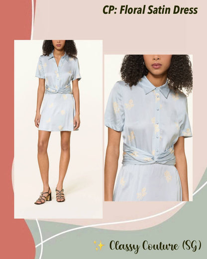 CP Blue Floral Viscose-Satin Mini Dress Shirtdress