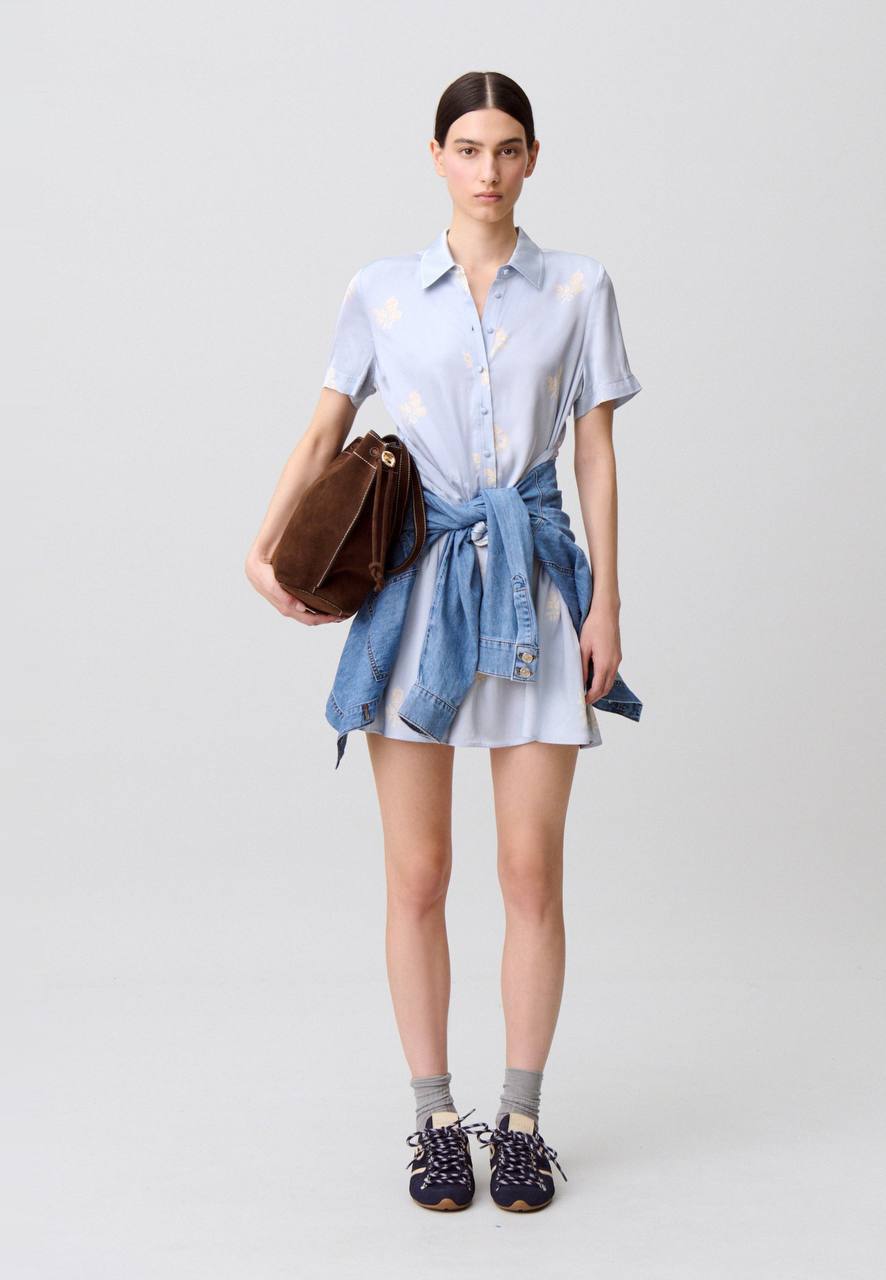 CP Blue Floral Viscose-Satin Mini Dress Shirtdress