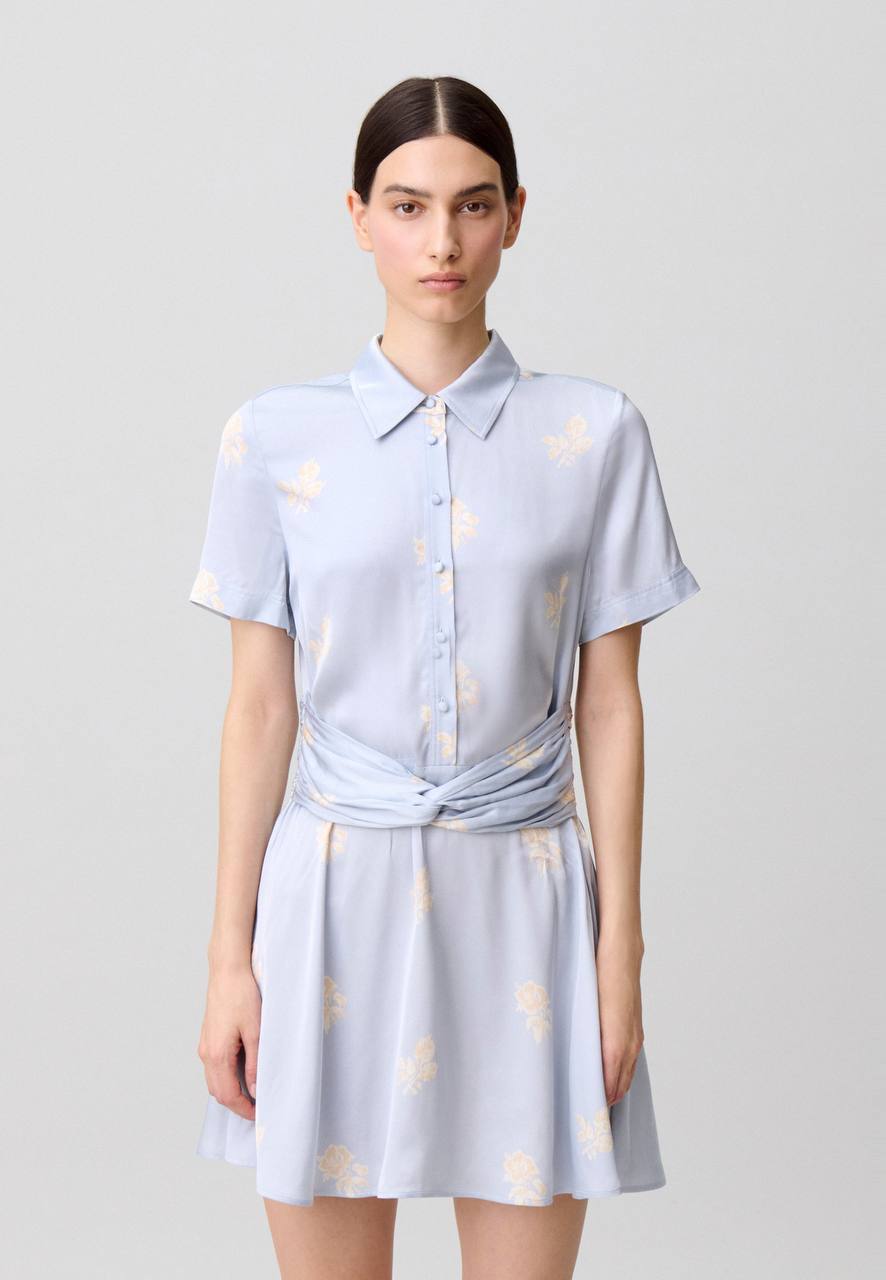 CP Blue Floral Viscose-Satin Mini Dress Shirtdress