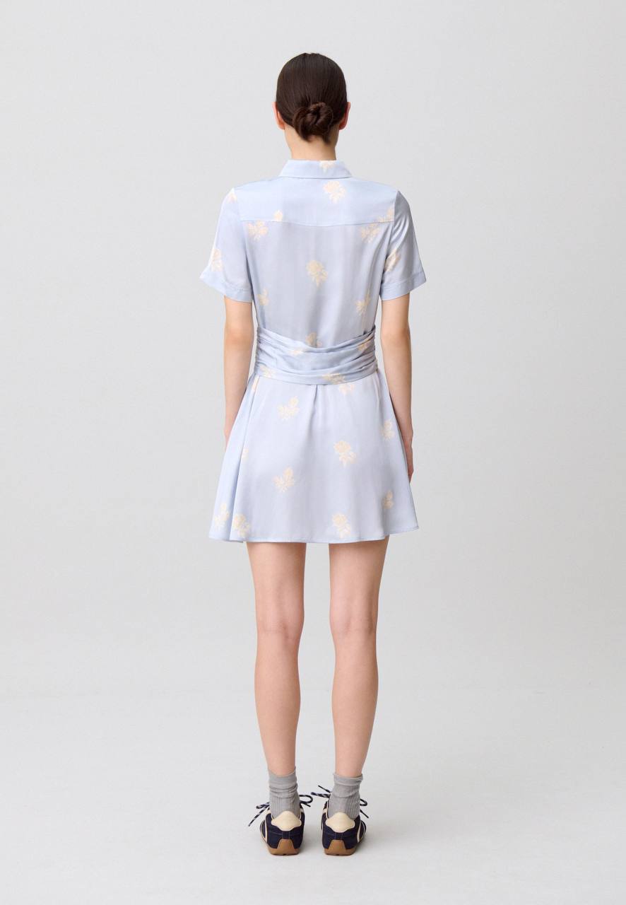 CP Blue Floral Viscose-Satin Mini Dress Shirtdress