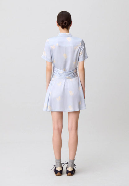 CP Blue Floral Viscose-Satin Mini Dress Shirtdress