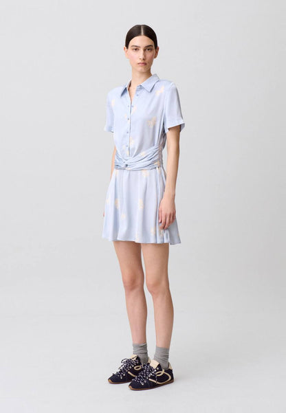 CP Blue Floral Viscose-Satin Mini Dress Shirtdress
