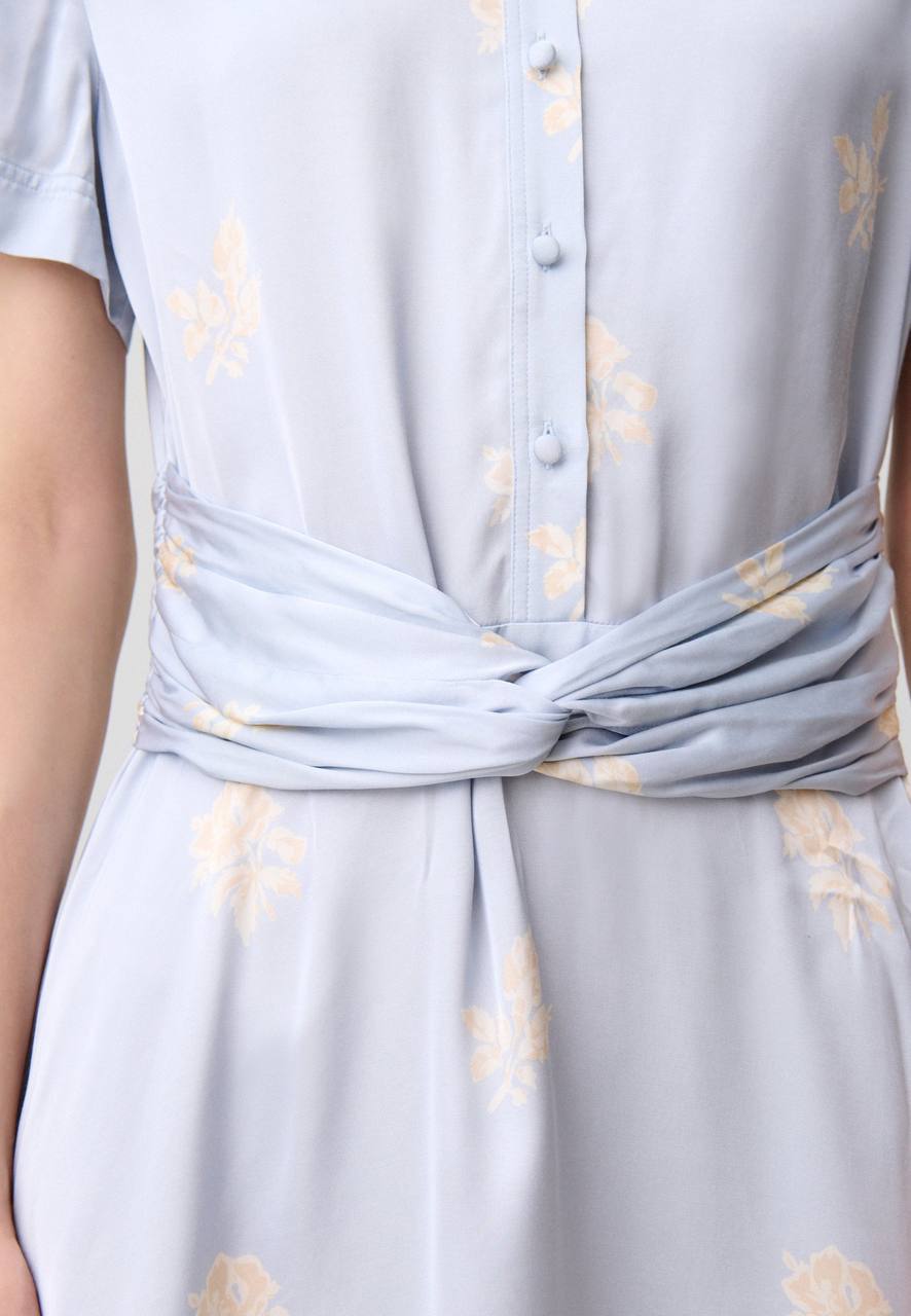 CP Blue Floral Viscose-Satin Mini Dress Shirtdress