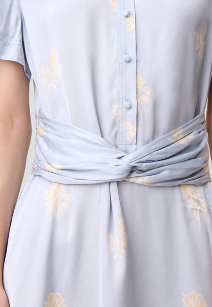 CP Blue Floral Viscose-Satin Mini Dress Shirtdress