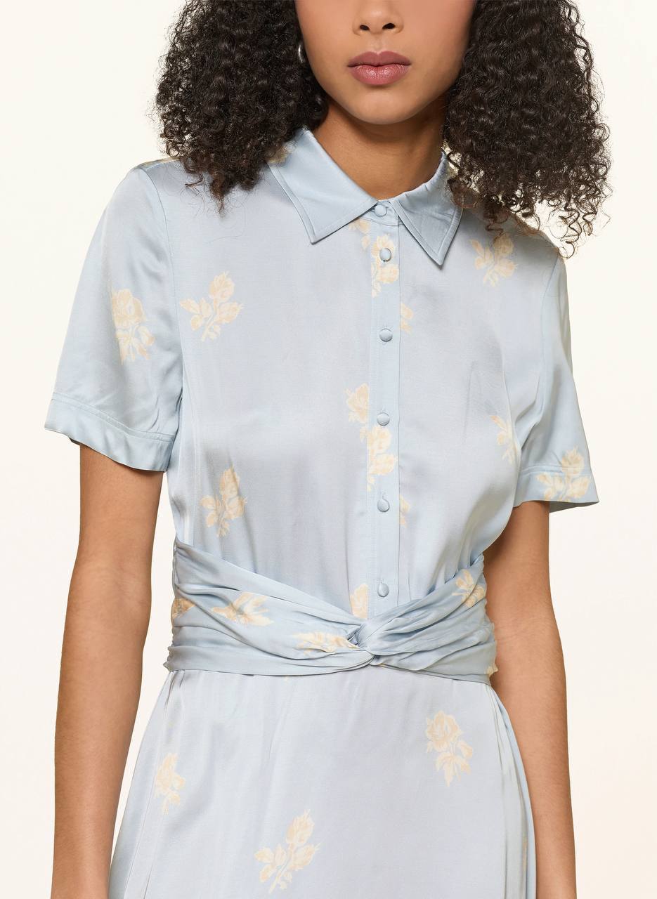CP Blue Floral Viscose-Satin Mini Dress Shirtdress