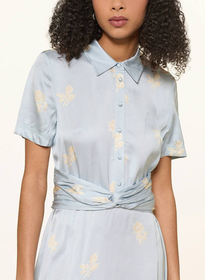 CP Blue Floral Viscose-Satin Mini Dress Shirtdress