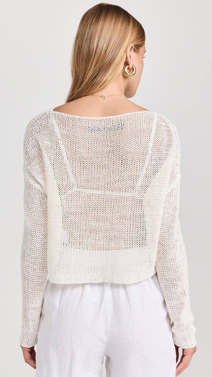 EC Linen Open Knit Sheer Bateau Sweater Cropped Coverup