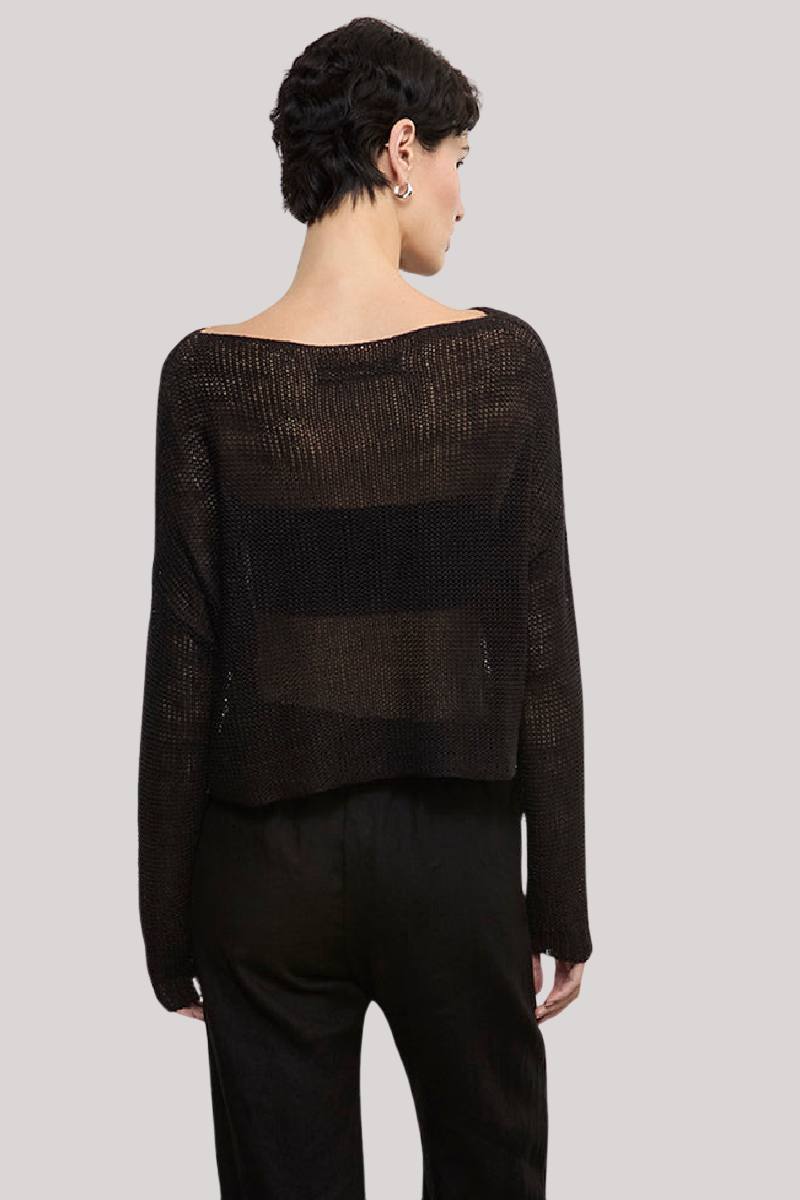EC Linen Open Knit Sheer Bateau Sweater Cropped Coverup