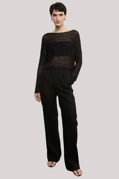 EC Linen Open Knit Sheer Bateau Sweater Cropped Coverup