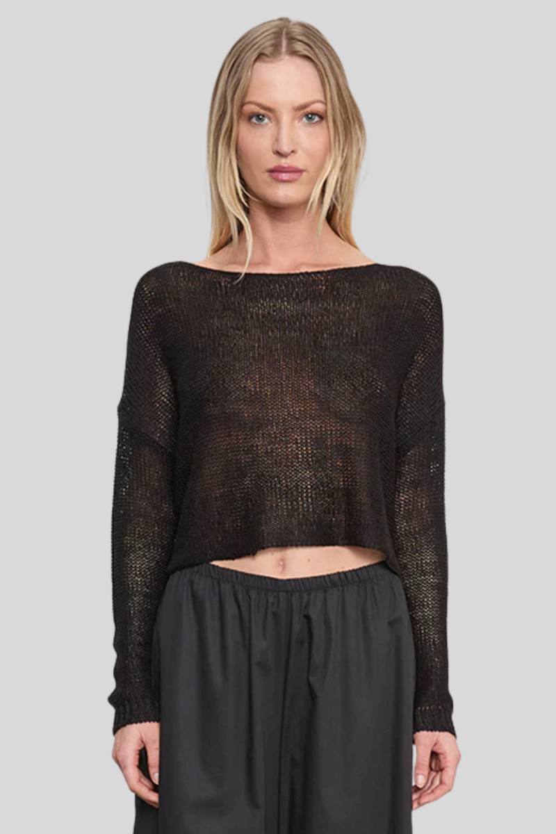 EC Linen Open Knit Sheer Bateau Sweater Cropped Coverup