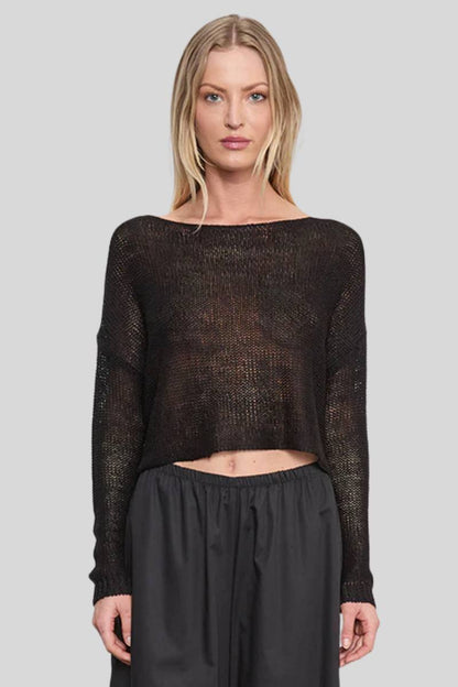 EC Linen Open Knit Sheer Bateau Sweater Cropped Coverup