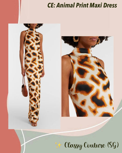 CE Giraffe Animal Print Mock-neck Sleeveless Stretch-viscose Maxi Dress