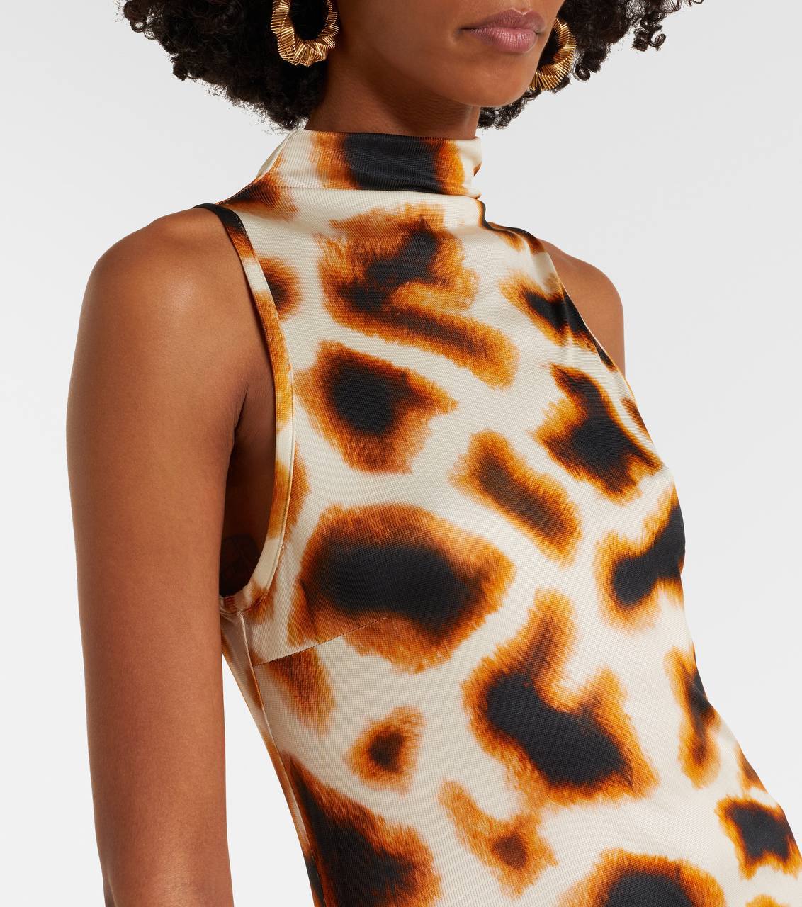 CE Giraffe Animal Print Mock-neck Sleeveless Stretch-viscose Maxi Dress