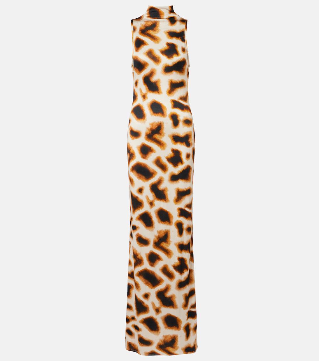 CE Giraffe Animal Print Mock-neck Sleeveless Stretch-viscose Maxi Dress