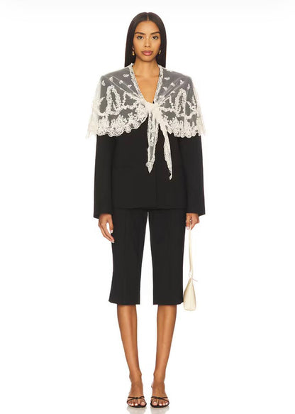 SE Elisa Vest with Detachable Scarf Cape | Cropped Capri Pant | Wool-blend Set