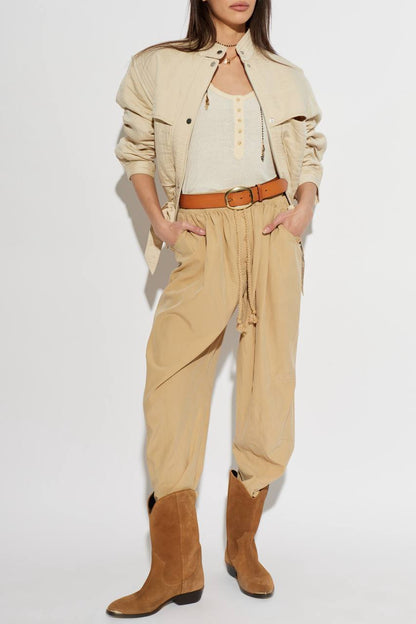 IM Falcona Wide-leg Barrel Drawstring Mid-rise Pants