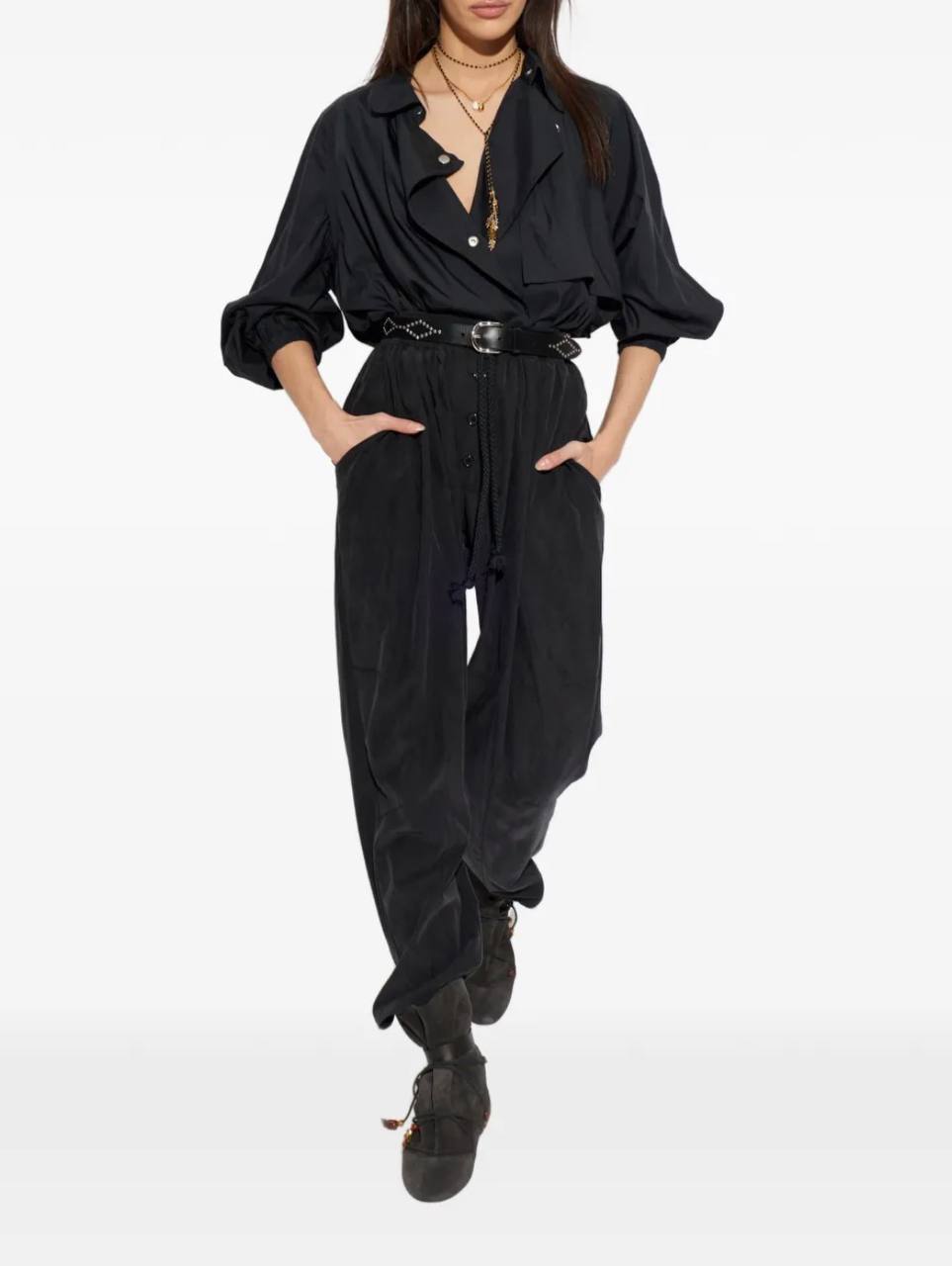IM Falcona Wide-leg Barrel Drawstring Mid-rise Pants