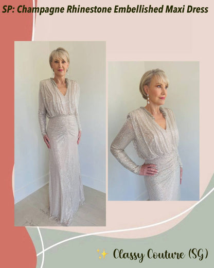 SP Champagne Rhinestone Embellished Maxi Dress